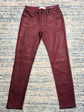 KanCan Mid Rise Coated Denim Ankle Skinny Jeans - Burgundy